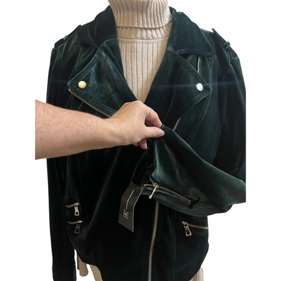 INC International Concepts Glam Velvet Green Moto Jacket Blazer Plus Size XXL - Picture 9 of 14